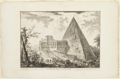 Ansicht des pyramidenförmigen Grabmals von Cestius, aus Ansichten von Rom von Giovanni Battista Piranesi
