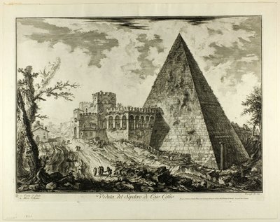 Blick auf das pyramidenförmige Grab von Cestius, aus Ansichten von Rom von Giovanni Battista Piranesi