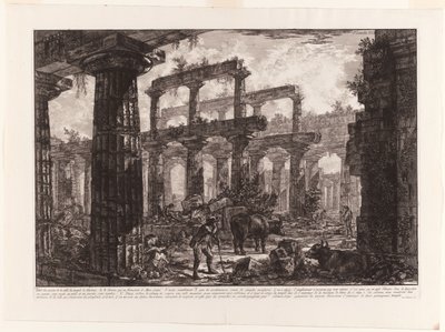 Ansicht der Überreste der Cella des Neptuntempels, aus Verschiedene Ansichten von Paestum von Giovanni Battista Piranesi