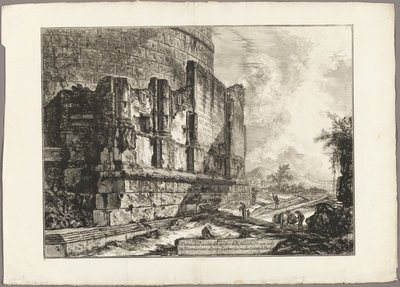 Ansicht der Überreste des Grabmals der Plautii an der Via Tiburtina, in der Nähe der Ponte Lugano, zwei Meilen von Tivoli entfernt, aus Ansichten von Rom von Giovanni Battista Piranesi