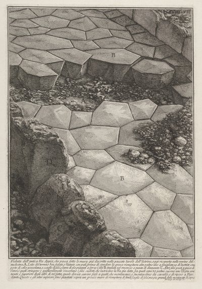 Ansicht des Steinpflasters der Via Appia, aus „Le Antichità Romane“ von Giovanni Battista Piranesi