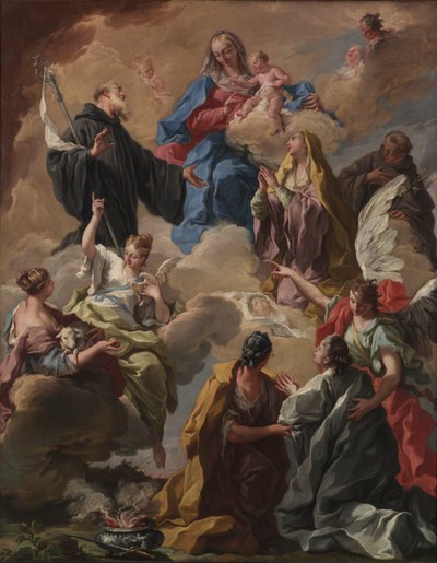 Heilige präsentieren eine fromme Frau der Jungfrau und dem Kind, 1720er von Giovanni Battista Pittoni