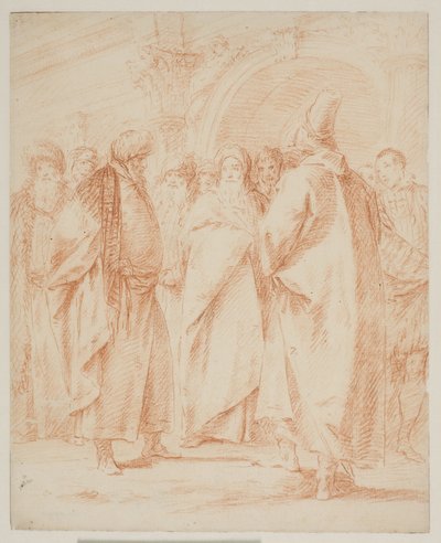 Eine Gruppe von Männern vor einem Tor versammelt von Giovanni Battista Tiepolo