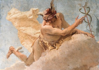 Detail von Merkur, aus Merkur ermahnt Aeneas, Karthago zu verlassen, aus dem Raum der Aeneis in der Palazzina von Giovanni Battista Tiepolo