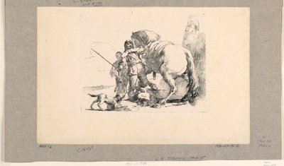 Soldat mit Pferd und Stallbursche, aus den Vari Capricci von Giovanni Battista Tiepolo