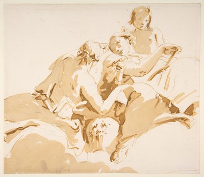 Zwei sitzende Frauen und ein Junge auf Wolken von Giovanni Battista Tiepolo