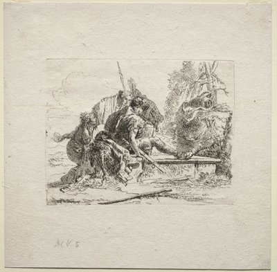 Verschiedene Kaprizen: Die zwei Soldaten und die zwei Frauen von Giovanni Battista Tiepolo