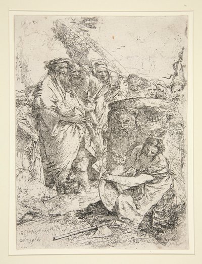 Kniende Frau mit einer Schale, aus der Serie Scherzi von Giovanni Battista Tiepolo