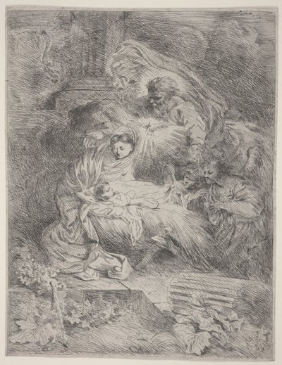 Die Geburt Christi mit Gott dem Vater, der Taube des Heiligen Geistes und Engeln, c.1645 von Giovanni Benedetto Castiglione