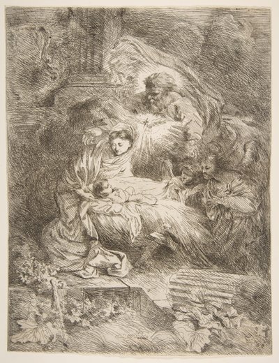 Gott der Vater beobachtet die Jungfrau und das Kind, Engel rechts, ca. 1645-47 von Giovanni Benedetto Castiglione