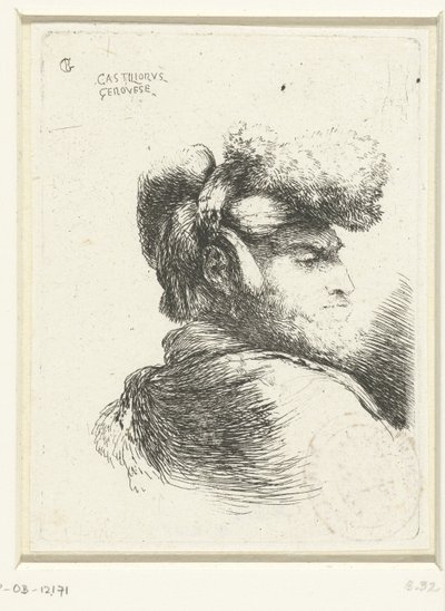 Kopf eines Mannes mit einer mit Pelz besetzten Kopfbedeckung
Kleine Studie von Köpfen mit orientalischen Kopfbedeckungen (Serientitel) von Giovanni Benedetto Castiglione