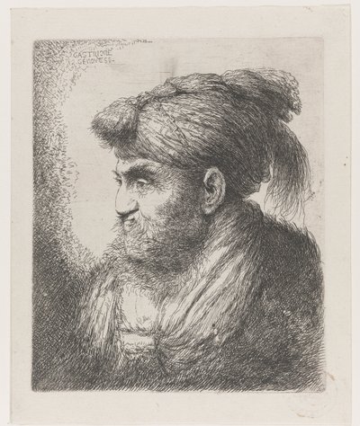 Kopf eines Mannes mit Turban mit Quaste (Grote studie van hoofden met oosterse hoofddeksels) von Giovanni Benedetto Castiglione
