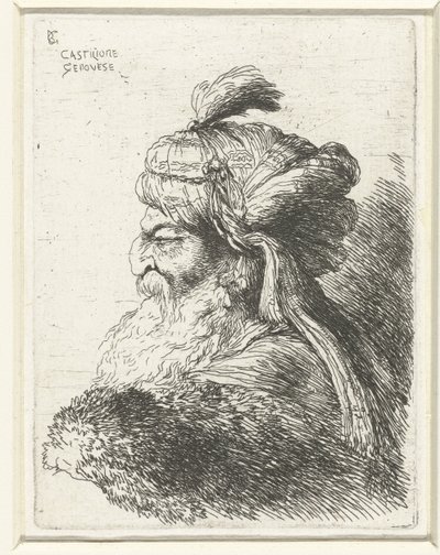 Kopf eines alten Mannes mit Turban von Giovanni Benedetto Castiglione