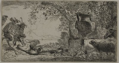 Pan ruht vor einer großen Vase von Giovanni Benedetto Castiglione