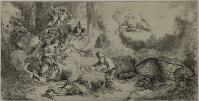 Die Geburt Christi mit Gott dem Vater und Engeln von Giovanni Benedetto Castiglione