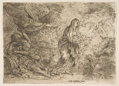 Der Engel weckt Joseph zur Anwesenheit der Jungfrau und des Kindes von Giovanni Benedetto Castiglione