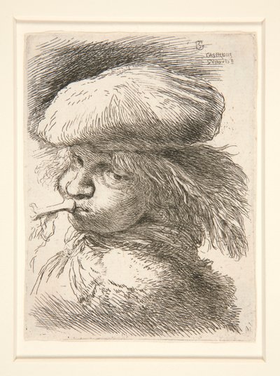 Junger Mann, der Trompete bläst, aus der Serie Les petites têtes d von Giovanni Benedetto Castiglione