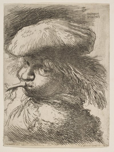 Junger Mann mit Trompete nach links, aus der Serie Kleine Köpfe in orientalischer Tracht von Giovanni Benedetto Castiglione