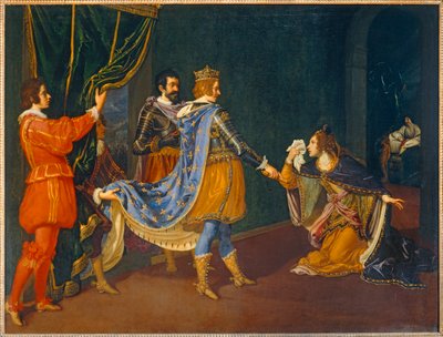Isabelle von Aragon bittet Karl VIII. für ihren Vater, Alfons, König von Neapel, und ihren Ehemann, Giovanni Galeazzo Sforza, Herzog von Mailand von Giovanni Biliverti