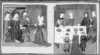 Dekameron, Gilette bittet den König, Beltramo di Rossiglione heiraten zu dürfen; Giletta stellt Beltramo ihre Kinder vor. Dritter Tag, Novelle 9. von Giovanni Boccaccio