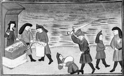 Dekameron, Biondello zeigt Ciacco die Neunaugen; Filippo greift Biondello an; Ciacco und Biondello versöhnen sich. Neunter Tag, Novelle 8 von Giovanni Boccaccio