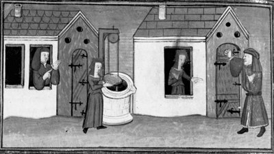 Dekameron, Ghita wirft einen Stein in den Brunnen; Tofano ist draußen vor dem Haus eingeschlossen. Siebter Tag, Novelle 4 von Giovanni Boccaccio
