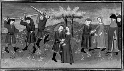 Dekameron, Giannole und Minghino versuchen, Agnes zu entführen; Agnes heiratet Minghino. Fünfter Tag, Novelle 5. von Giovanni Boccaccio