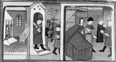 Dekameron, Der Ritter Lambertuccio entkommt aus Isabellas Zimmer; der Ehemann der Frau findet den Liebhaber im Zimmer. Siebter Tag, Novelle 6 von Giovanni Boccaccio