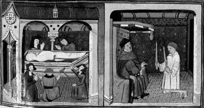 Dekameron, Die Verkrüppelten und Geplagten begeben sich zum Grab eines Heiligen; Martellino erscheint vor Gericht. Zweiter Tag, Novelle 1. von Giovanni Boccaccio