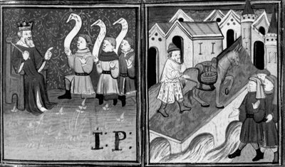 Dekameron, Salomon spricht sein Urteil; Joseph und Melissa müssen die Gänsebrücke überqueren. Neunter Tag, Novelle 9 von Giovanni Boccaccio