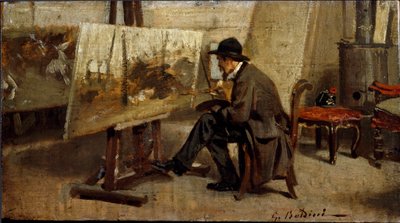 Der Maler Giovanni Fattori in seinem Atelier. Gemälde zugeschrieben Giovanni Boldini (1842-1931) 1863-1869 von Giovanni Boldini