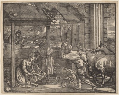 Die Anbetung der Hirten von Giovanni Britto after Titian