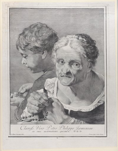 Alte Frau mit einem Rosenkranz und ein Junge, der Münzen zählt, 1743 von Giovanni Cattini
