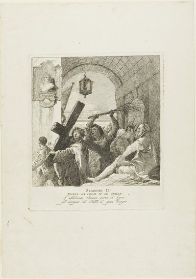 Christus empfängt das Kreuz, Tafel zwei aus Kreuzwegstationen von Giovanni Domenico Tiepolo