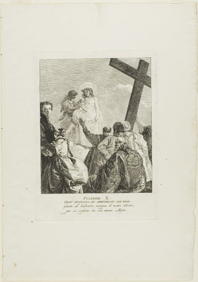 Christus wird seiner Kleider beraubt, Platte zehn aus Stationen des Kreuzes von Giovanni Domenico Tiepolo