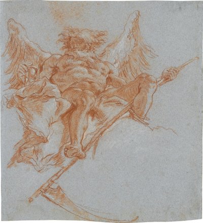 Chronos auf Wolken; verso: Gewandstudie von Giovanni Domenico Tiepolo