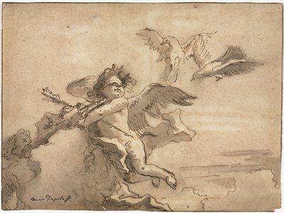 Amor mit verbundenen Augen und zwei Tauben, 1757 oder später von Giovanni Domenico Tiepolo