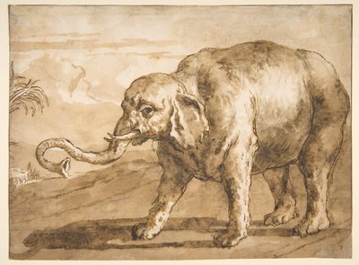 Elefant in einer Landschaft von Giovanni Domenico Tiepolo
