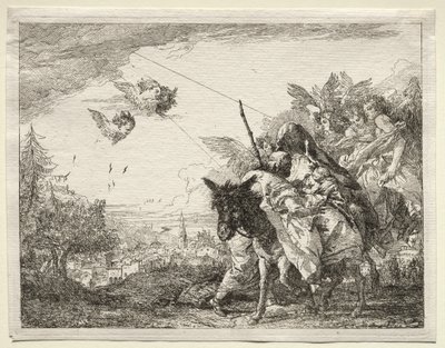 Flucht nach Ägypten: Joseph hält inne, um das Jesuskind zu betrachten von Giovanni Domenico Tiepolo
