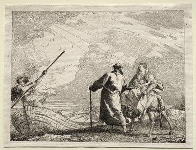 Flucht nach Ägypten: Die Heilige Familie erreicht das Ufer des Flusses von Giovanni Domenico Tiepolo