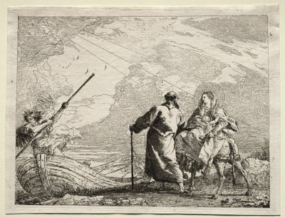 Flucht nach Ägypten: Die Heilige Familie erreicht das Ufer des Flusses von Giovanni Domenico Tiepolo