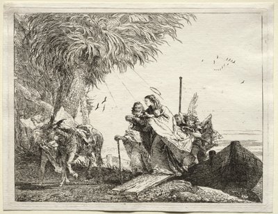 Flucht nach Ägypten: Die Heilige Familie, Landung von Giovanni Domenico Tiepolo