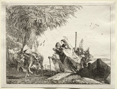 Flucht nach Ägypten: Die Heilige Familie, Landung von Giovanni Domenico Tiepolo