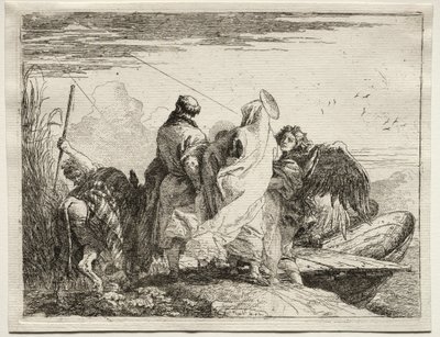 Flucht nach Ägypten: Die Heilige Familie verlässt das Ufer. von Giovanni Domenico Tiepolo