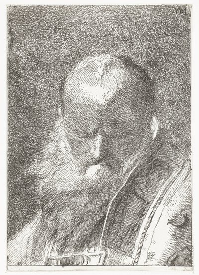 Geistlicher mit kahlem Kopf in Kasel von Giovanni Domenico Tiepolo
