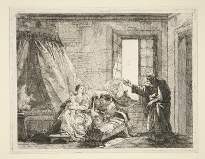 Joseph kündigt Maria den Befehl zur Abreise an, aus der Serie Idee pittoresche sopra la fuga in Egitto (Flucht nach Ägypten) von Giovanni Domenico Tiepolo