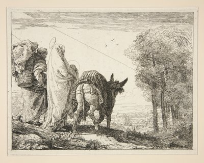 Maria hält ihr Kind in den Armen, aus der Serie Idee pittoresche sopra la fuga in Egitto (Flucht nach Ägypten) von Giovanni Domenico Tiepolo