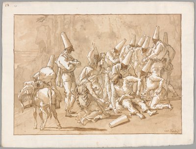 Punchinello bricht auf der Straße zusammen von Giovanni Domenico Tiepolo