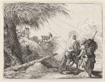 Die Flucht, Heilige Familie rechts, Joseph schaut nach links von Giovanni Domenico Tiepolo