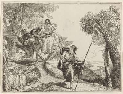 Die Flucht mit Joseph im Vordergrund von Giovanni Domenico Tiepolo